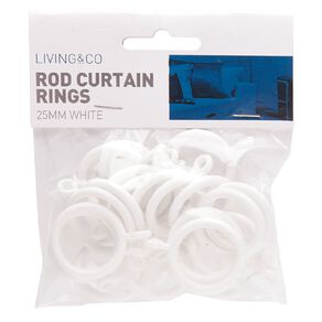Living & Co Cafe Rod Curtain Rings 20mm White 20 Pack