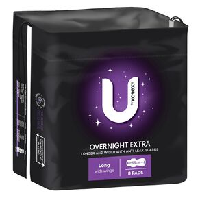 U By Kotex Maxi Overnight Long Pads with Wings 8 Pack