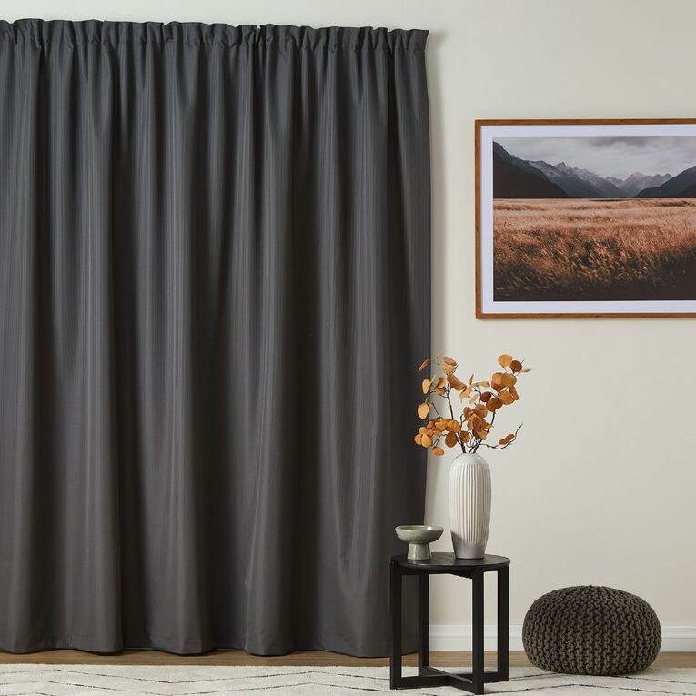 Living & Co Caspian Curtain Charcoal 230-330cm Wide/205cm Drop, Charcoal, hi-res