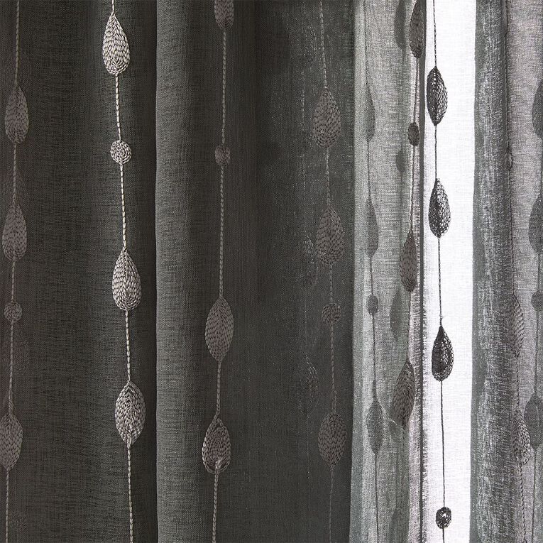 Living & Co Leaf Pencil Pleat Voile Grey 90-180cm Wide/240cm Drop, Grey, hi-res