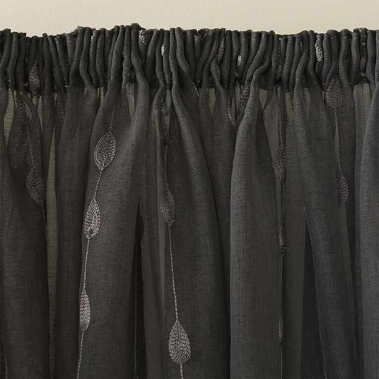 Living & Co Leaf Pencil Pleat Voile Grey 90-180cm Wide/240cm Drop, Grey, hi-res