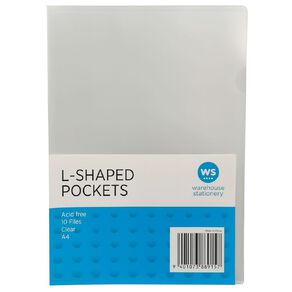 WS L-Shaped Pockets 10 Pack Clear A4