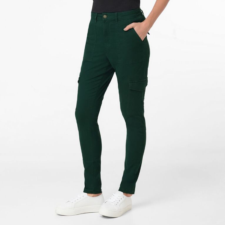 H&H Women's Skinny Zip Cargo Pants, Green Dark, hi-res