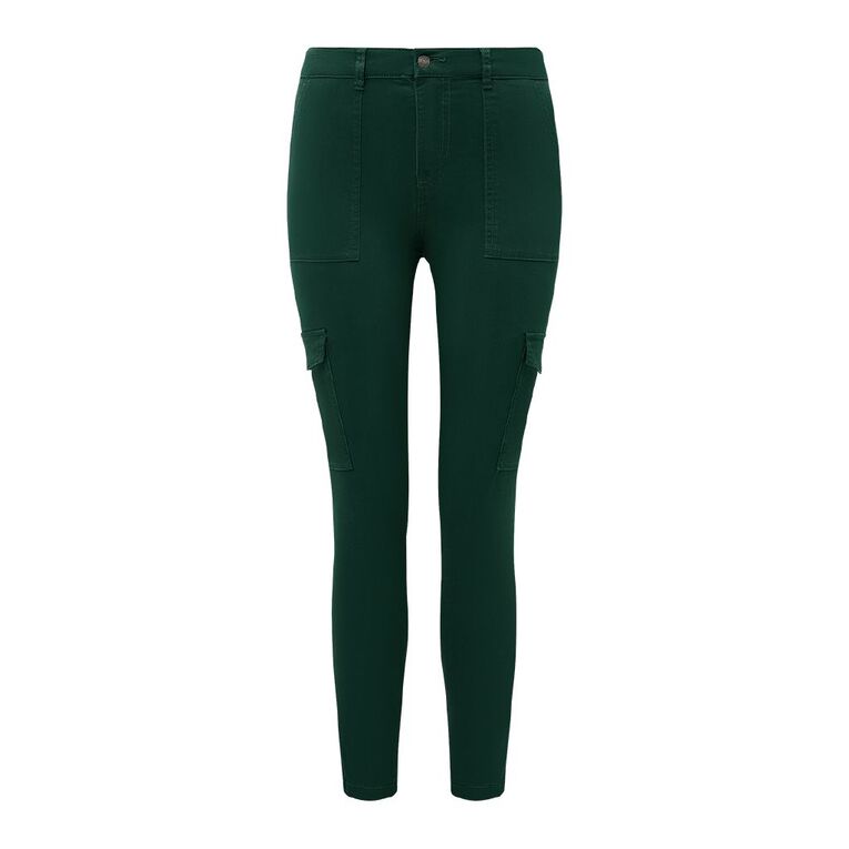H&H Women's Skinny Zip Cargo Pants, Green Dark, hi-res