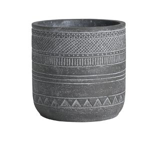 Round Pot With Ethnic Style Pattern Grey Dark