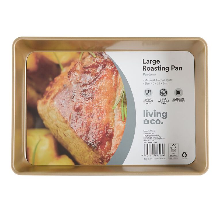 Living & Co Heavy Gauge Roasting Pan Gold Large, , hi-res