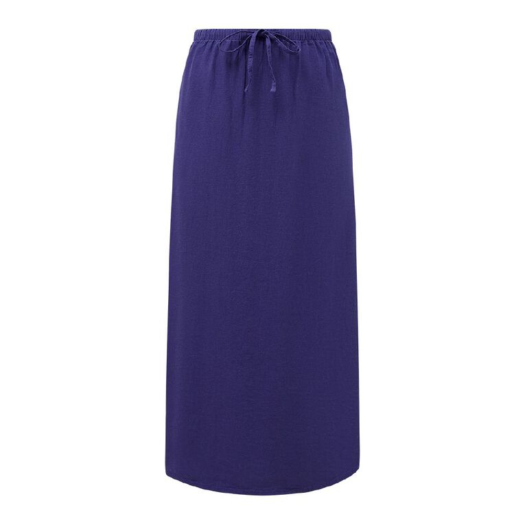 H&H Women's Long Linen Blend Skirt, Blue Mid, hi-res