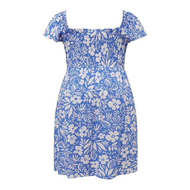 H&H Women's Viscose Shirred Dress, Blue Mid, hi-res