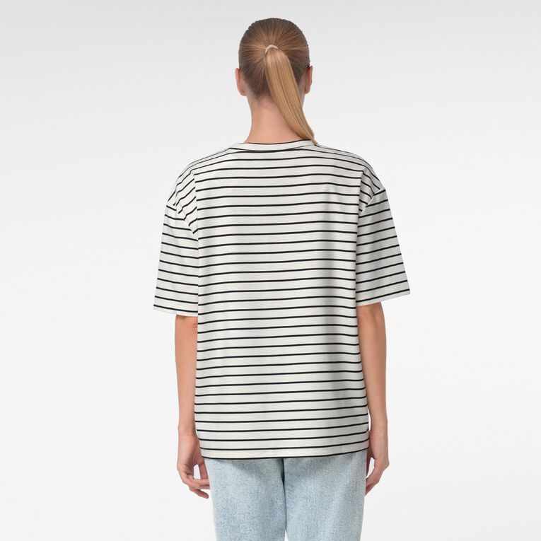 H&H Women's Short Sleeve Boxy Striped Tee, Black/White, hi-res