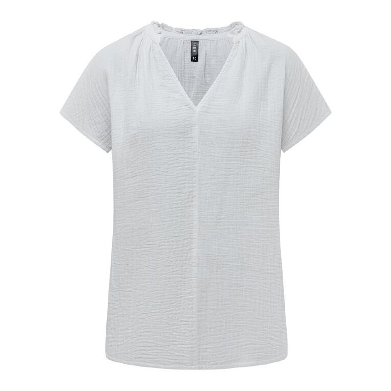 H&H Women's Ruffle Neck Cotton Muslin Top, White, hi-res
